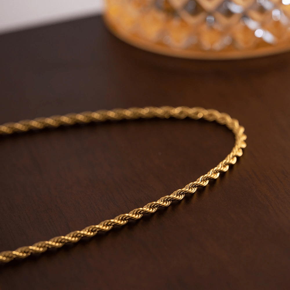 18K Gold Plated Twisted Rope Chain Necklace for Men & Women
